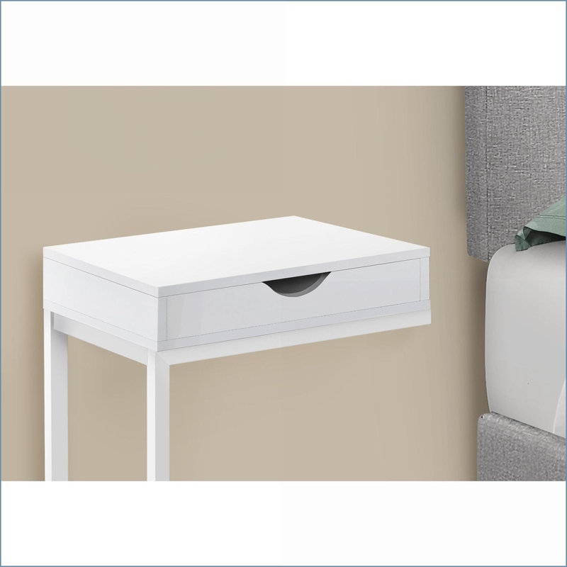 Stratifié blanc peu encombrant Table basse en métal en C pour salon / chambre à coucher avec tiroir de rangement