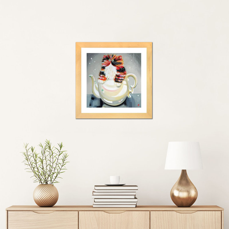 Oolong par Kim Haskins - reproduction d'art, H 16 po x l 16 po x p 1 po, Toile avec cadre en bois beige, Blanc