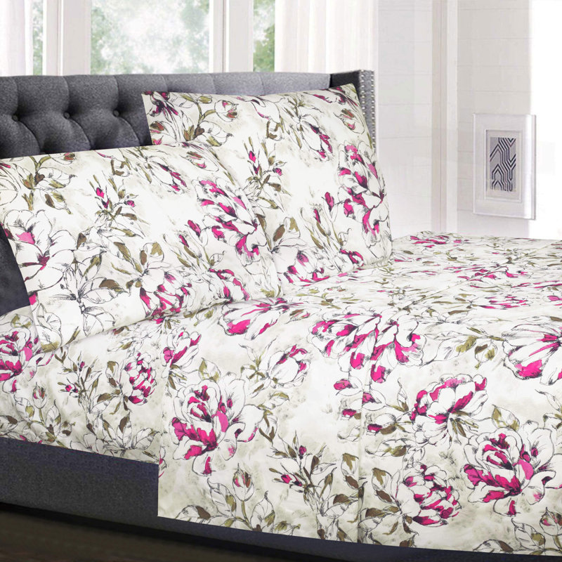 Dolce Twin Floral Microfiber Sheet Set with Pillowcases