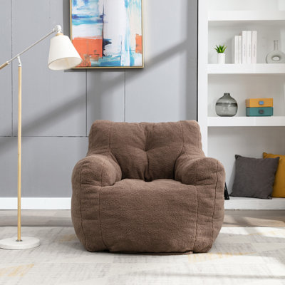 Fauteuil à billes en mousse touffetée café, fauteuil de loisir en peluche douce