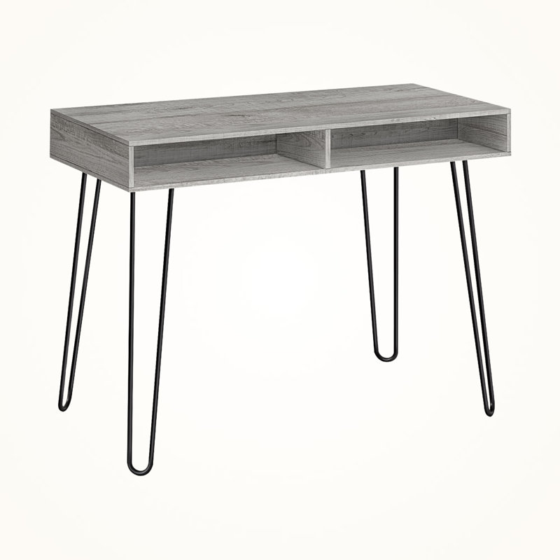Samuel Two-Cubbies Gray Finish Computer Desk with Black Metal Leg, 29.73" H X 39.79" W X 19.6" D