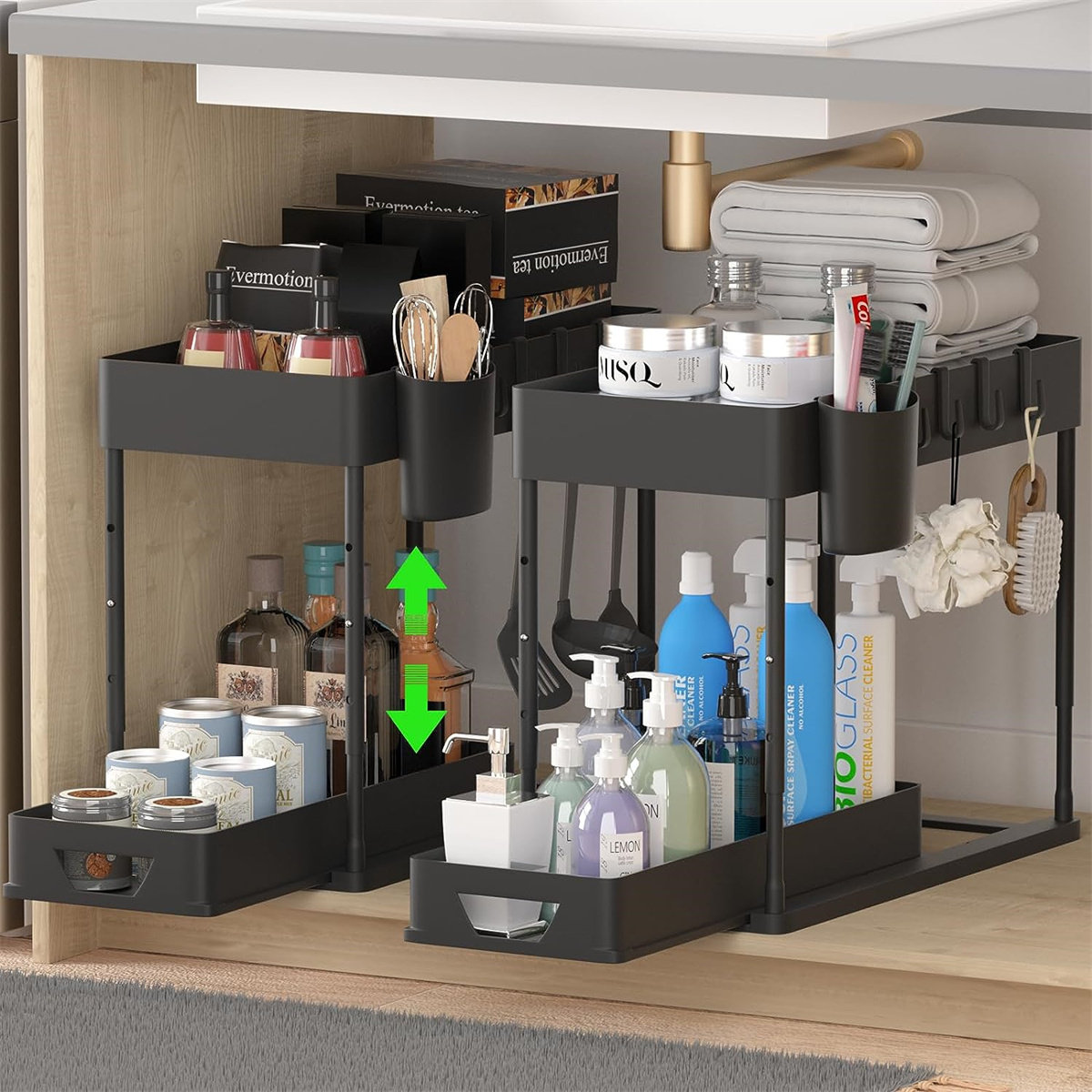 StorageBud 2 Tier Non-Slip Grip Kitchen Under Sink Organizer with Side Caddy  & Sliding Drawer & Reviews