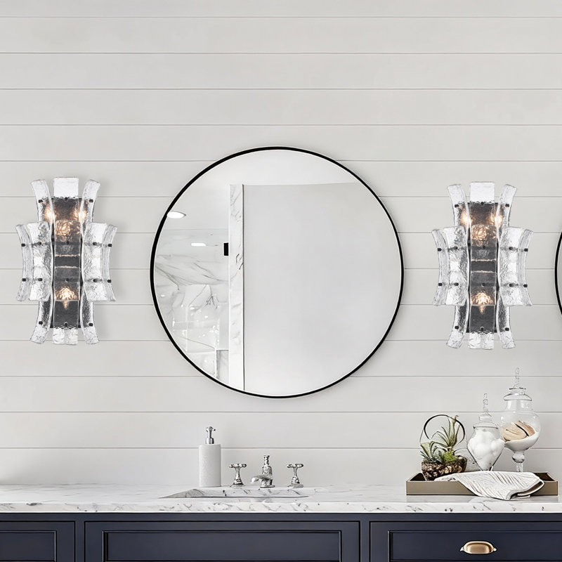 19.75" Sophie Sconce in Matte Black with Textured Rectangular Glass Panels