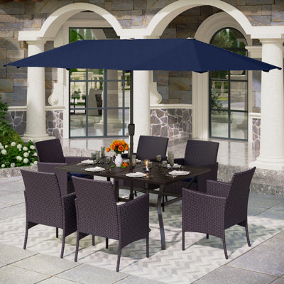 Bjartmar 6 - Person Patio Dining Set with Rectangular Table , Cushions Included