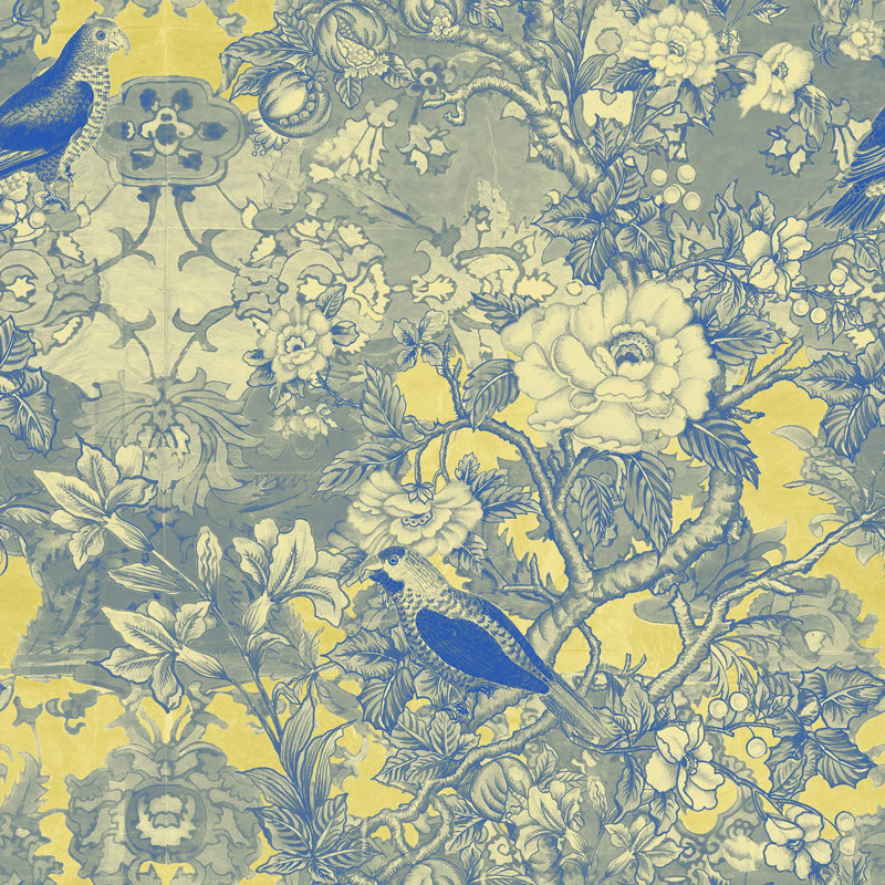 Rouleau de papier peint L 33 pi x l 20,5 po Garden Delight Yuki Osada, Bleu/doré