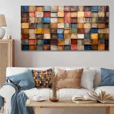 Colorful earth colors tiles III - Boho Mosaic Canvas Print Wall Art
