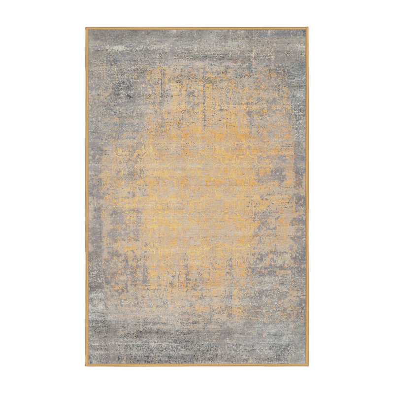 Tapis de zone gris/beige contemporaine Plympt, Rectangle 7 pi x 9 pi