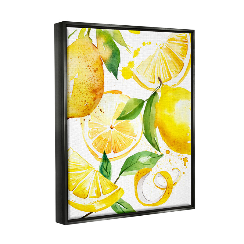 Peinture au citron moderne encadrée sur bois, H 21 po x l 17 po x P 1,7 po, Cadre flottant noir de jais