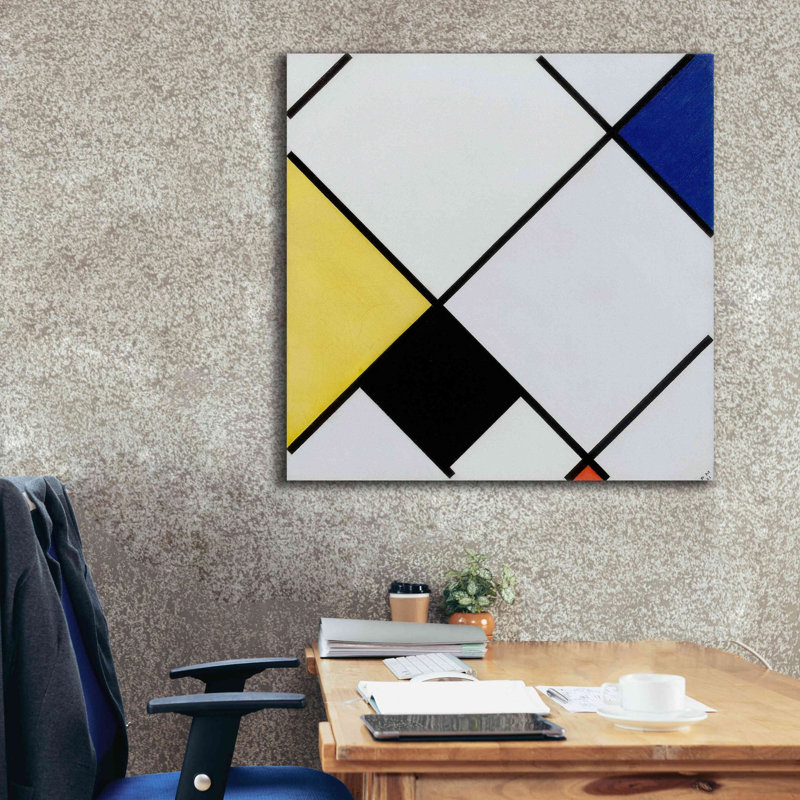 «Eriny L losange Composition with Jaune, noir, bleu, rouge et gris, 1921 sur toile» par Piet Mondrian