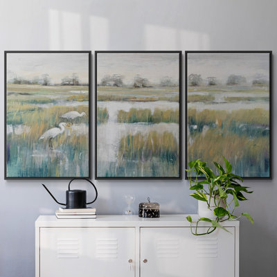 Marshland View V, ensemble de 3 toiles encadrées