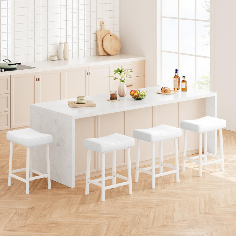 Ensemble de 4 tabourets de bar à hauteur de comptoir, tabourets de selle avec coussin épais et structure en acier robuste, chaises de bar en cuir de polyuréthane pour îlot, comptoir de salle à manger