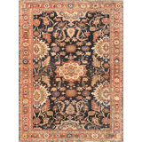 Antique Hand Knotted Wool Oriental Area Rug in Black