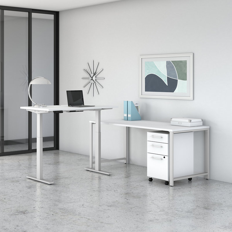 400 Series Adjustable L-Shaped Standing Desk, White