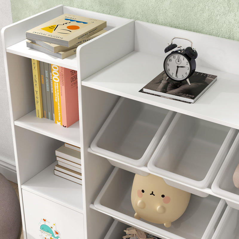 AIYAPLAY Kids Bookshelf and Toy Storage Organiser Unit with Bins White