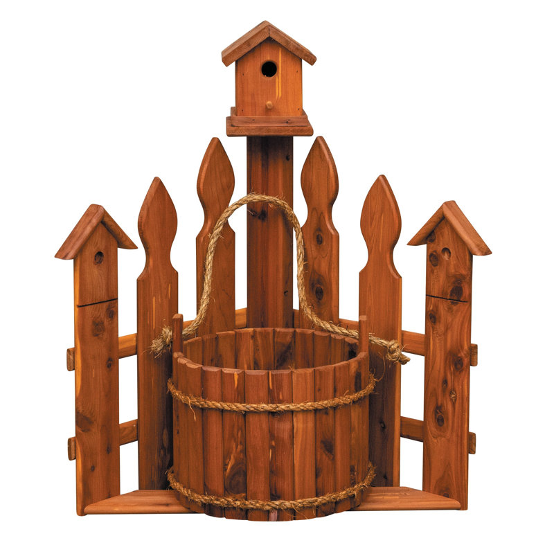 Grand pot de fleurs de coin en cèdre fabriqué à la main avec nichoir Amish - Jardinière rustique en cèdre rouge avec clôture