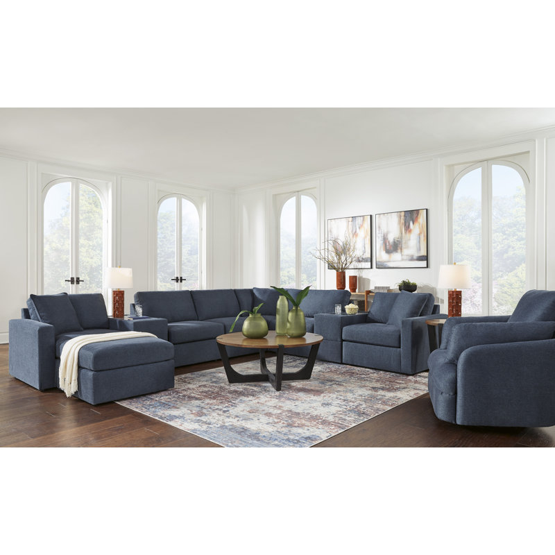 Canapé modulaire 3 pièces, causeuse modulaire 2 pièces et fauteuil inclinable pivotant Modmax, Marine