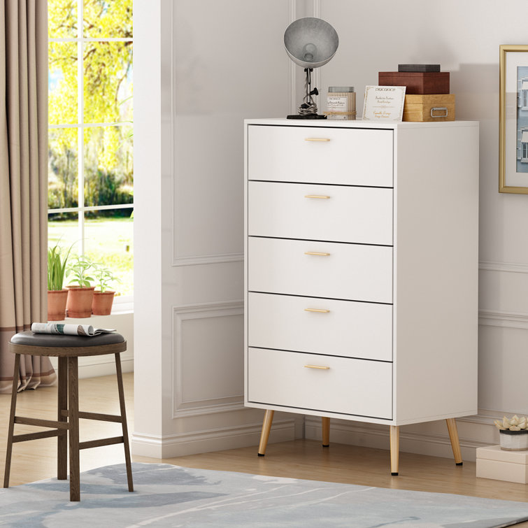 Mercer41 5 Drawers Dresser for Bedroom, White Dresser Storage