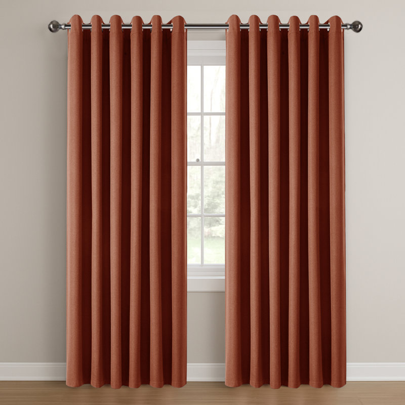 Linen Blend Blackout Curtain Panel Pair, Rust, 168cm Width x 137cm Drop