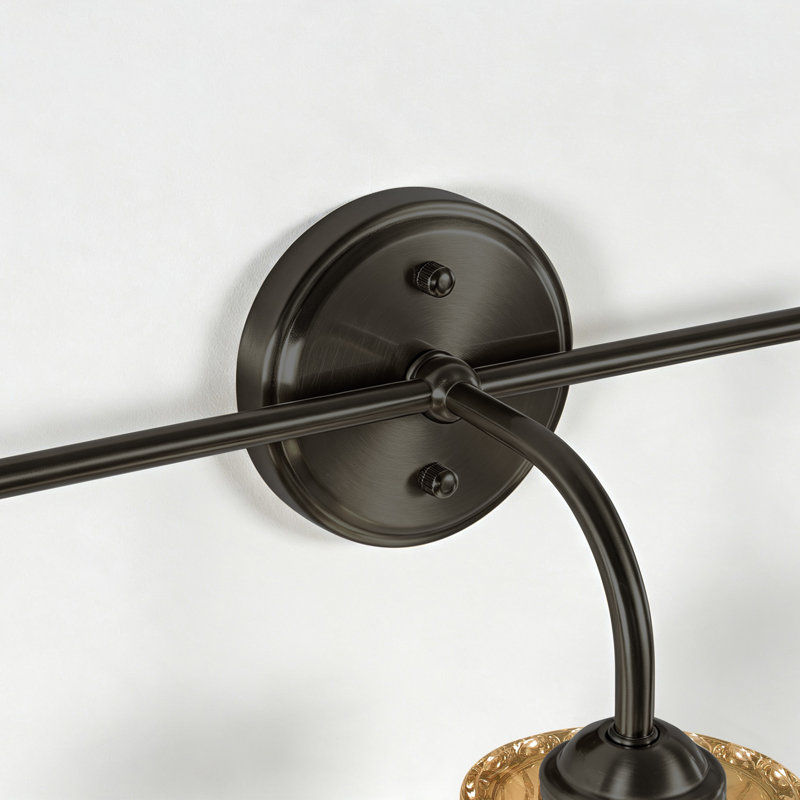 Éclairage pour meuble-lavabo de salle de bain 3 lumières Mid-Century moderne avec abat-jour en verre texturé, noir mat, E26