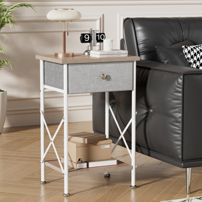 Fabric Drawer Nightstand With Open Shelf, Small Bedside Table For Bedroom
