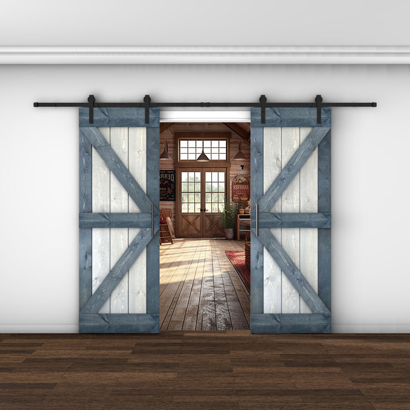 Porte de grange lambrissée peinte en bois et en métal, 60 po x 84 po, Gris