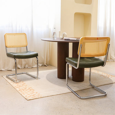 Dining Chairs Set Of 2, Fauex Leather Side Accent Chairs With Chrome Legs, Modern Mid Century Breuer Designed Chairs, Upholstered Chairs