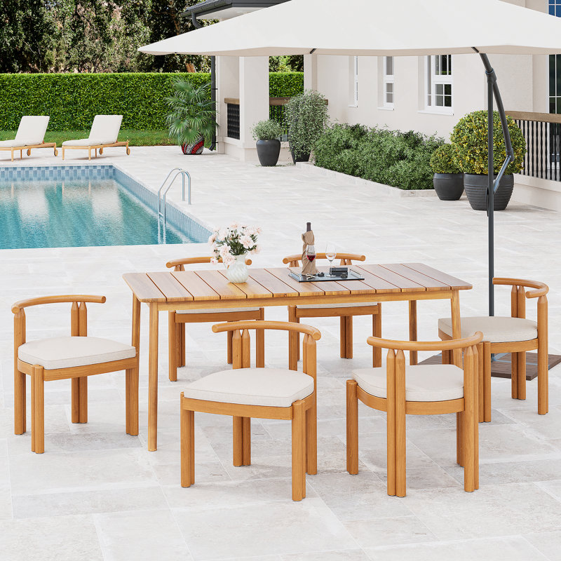 Ensemble de salle à manger 7 pièces, 1 table de salle à manger et 6 chaises de salle à manger sans accoudoirs pour l'extérieur