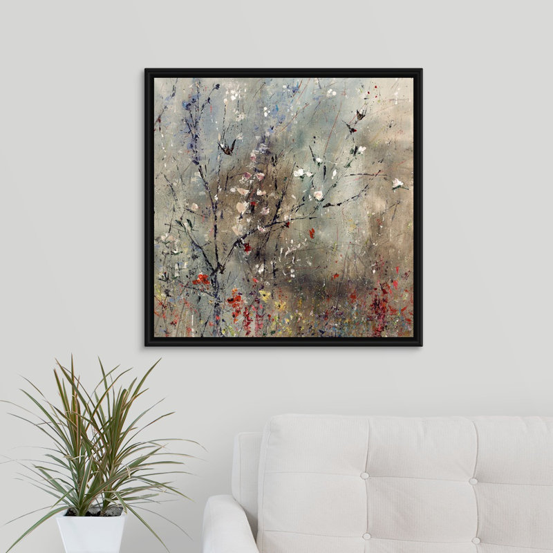 « fraîche spring désert », peinture sur toile, H 31,7 po x l 31,7 po x p 1,75 po, Cadre flottant noir