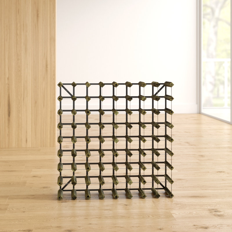 Liddle 72 Bottle Floor Wine Bottle Rack, Walnut Stained Pine / Black Steel