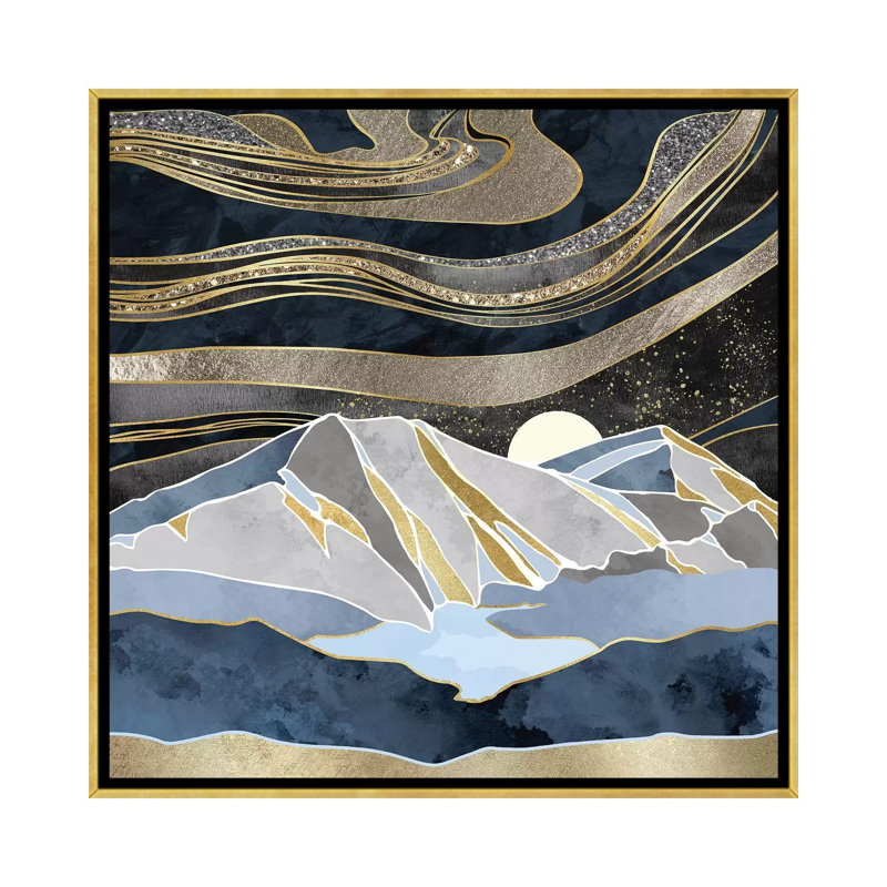 Ciel métallique - impression d'art graphique, H 18 po x l 18 po x 1,5 po, Toile encadrée d'or, Aucun mat