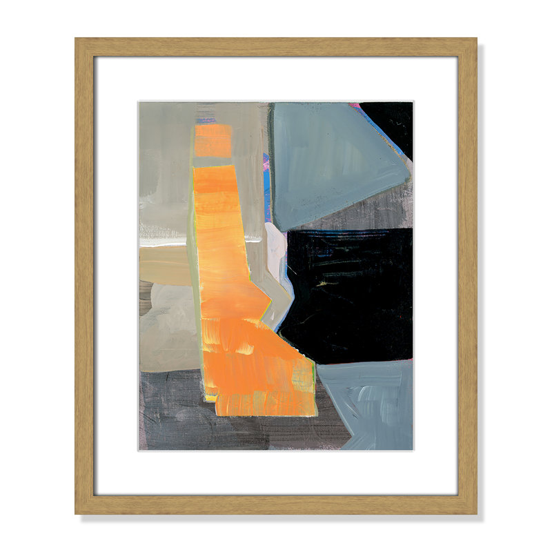 «Castellini Orange Pinstripe II» par Cartissi - peinture encadrée, H 19 po x l 16 po x P 0,75 po, Cadre grain de bois naturel