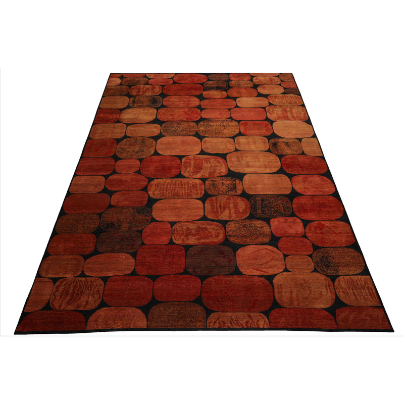 Tapis noir contemporain en laine 10 pi x 13 pi 10 po