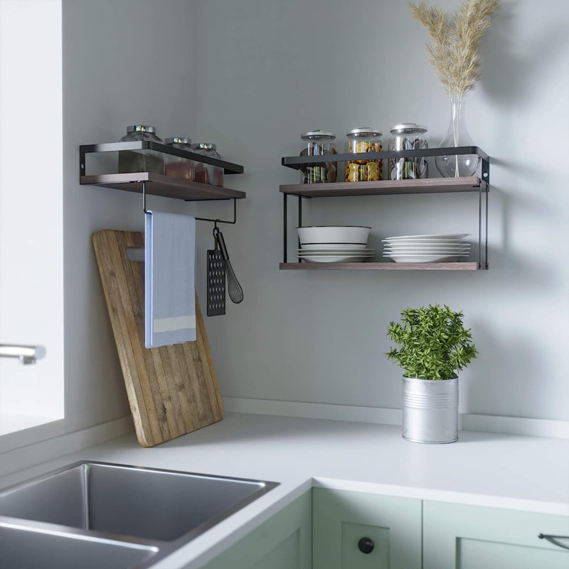 Purefoy 3 Piece Floating Shelf with Towel Bar, Rustic Brown