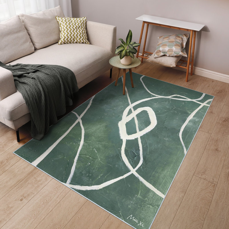 Green Grafica Washable Abstract Area Rug, Power-loomed, Heavenly Softness with Non-Slipping Backing
