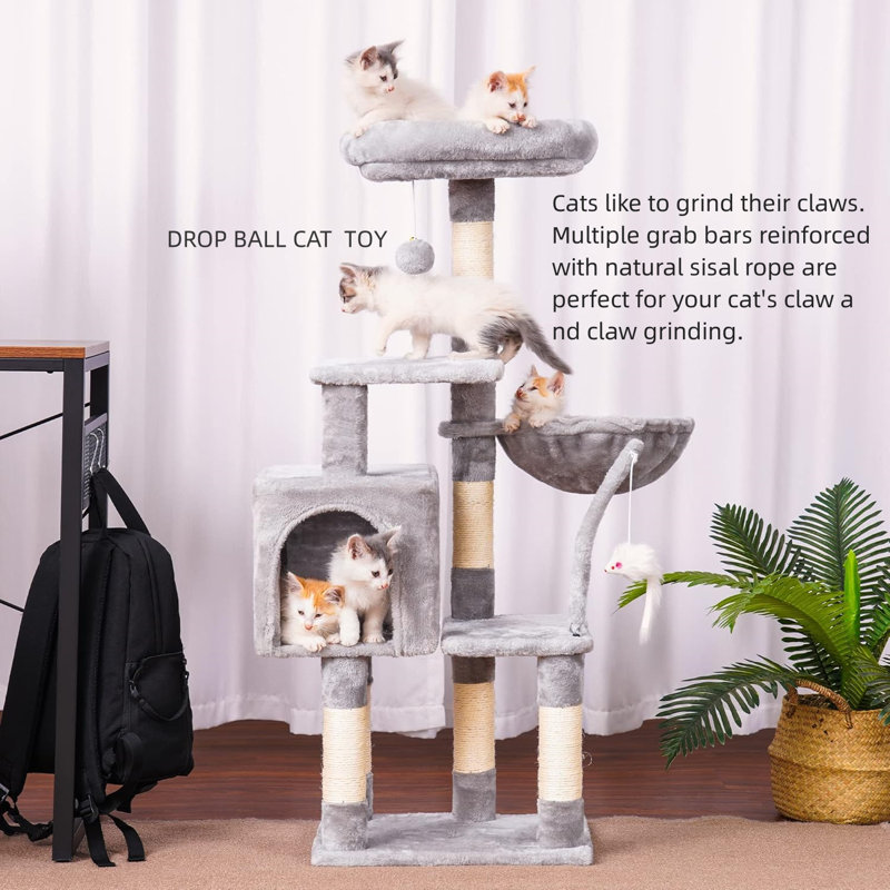 Light Gray 43.3" Cat Tree with Sisal Scratching Posts