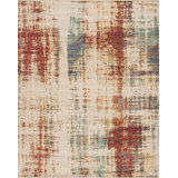 Shibori Hand Knotted Wool Abstract Area Rug in Rust/Cream/Green