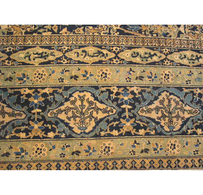 Superb Navy Background Color With Botanical Pattern Antique Indian Lahore Rug