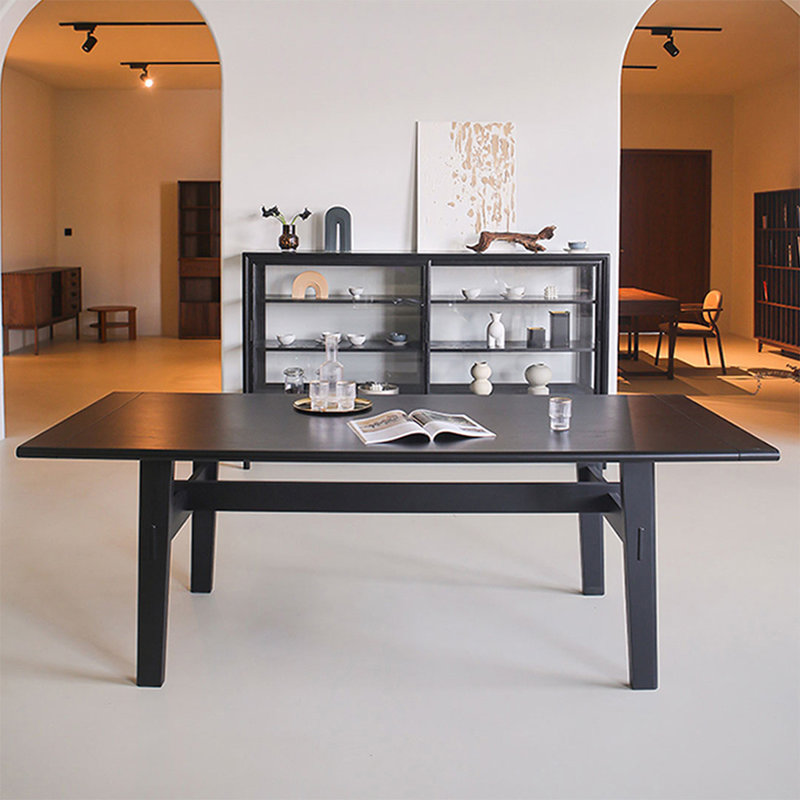 Table de salle à manger rectangulaire moderne en bois massif noir, H 29,53 po x L 55,12 po x l 27,56 po