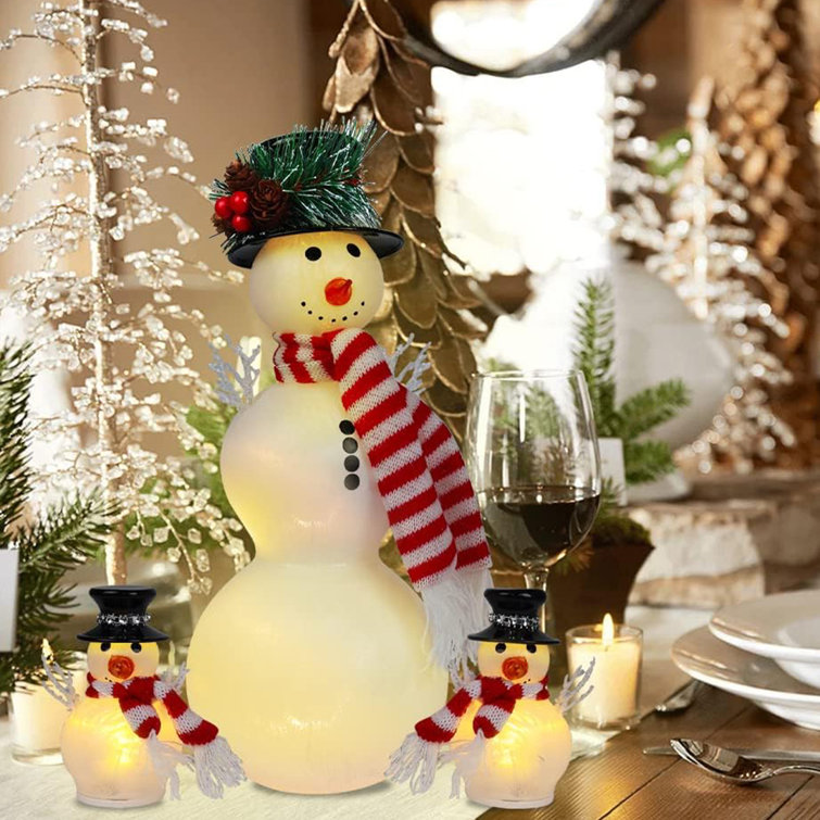 The Holiday Aisle® Christmas Decorations Indoor, Set Of 3 Crackle Glass  Ball With LED Lights Christmas Snowman Home Decor, Christmas Table  Decorations Lighted Globes With Timer For Mantel Fireplace Tabletop