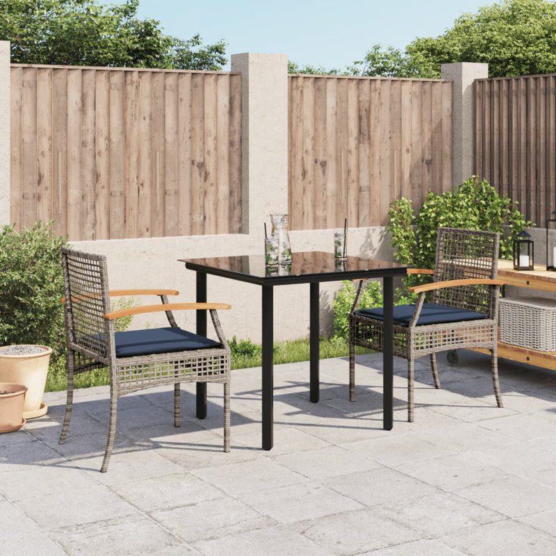 Ensemble de salle à manger de patio avec coussins 3 pièces Latitude Run®, Bleu / gris, 2