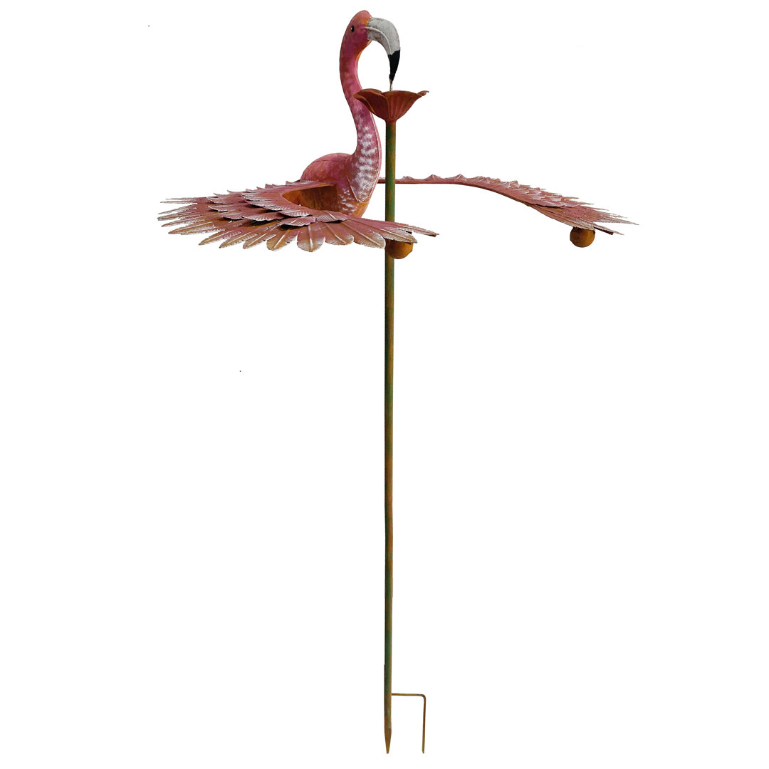 Metal Rustic Flamingo Floating Balancer Garden Stake Bayou Breeze