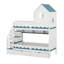 Lit superposé simple au-dessus de simple avec tiroirs et tablettes de rangement, escalier de rangement et éclairage DEL-277031336