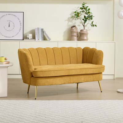 Modern Upholstered Velvet Loveseat Sofa with Channel Tufted Back, Arm Curved Loveseat with Gold Metal Legs for Living Room Bedroom Apartment