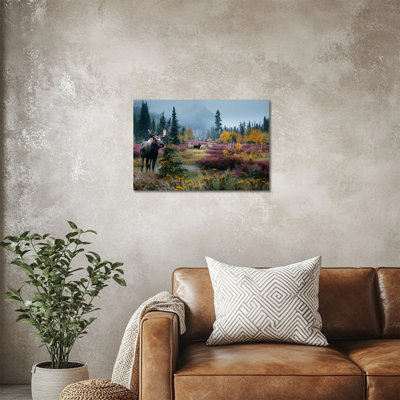 «Autumn Moose Forest», art mural sur toile, paysage de montagne éclatant, impression sur toile pour salon