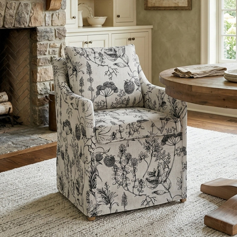 Fauteuil rembourré en lin, Fleur grise