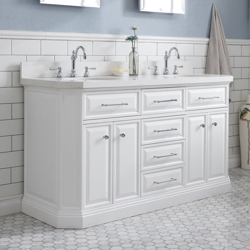Palace 60'' W Double Vanity, Pure White, Polished Nickel