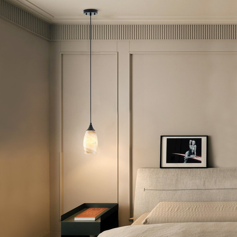 1 - Light Single Teardrop E26 Dimmable Adjustable Pendant Light, Beige