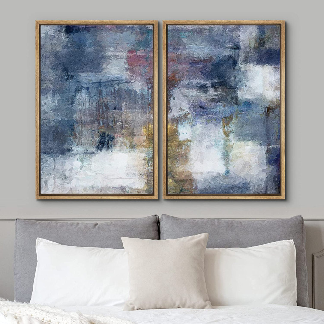 Grunge Abstract Paint Stroke Effect " Navy Blue Grunge Stroke Collage " 2 - Pieces IDEA4WALL 