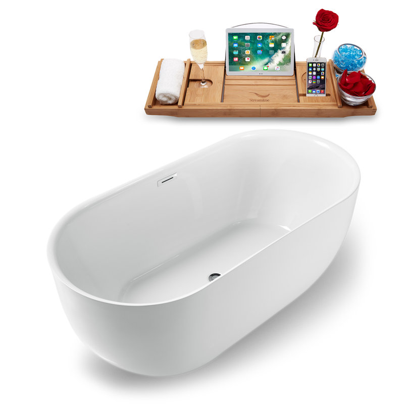 1501.1mm x 718.8mm Soaking Acrylic Bathtub, Brushed Nickel