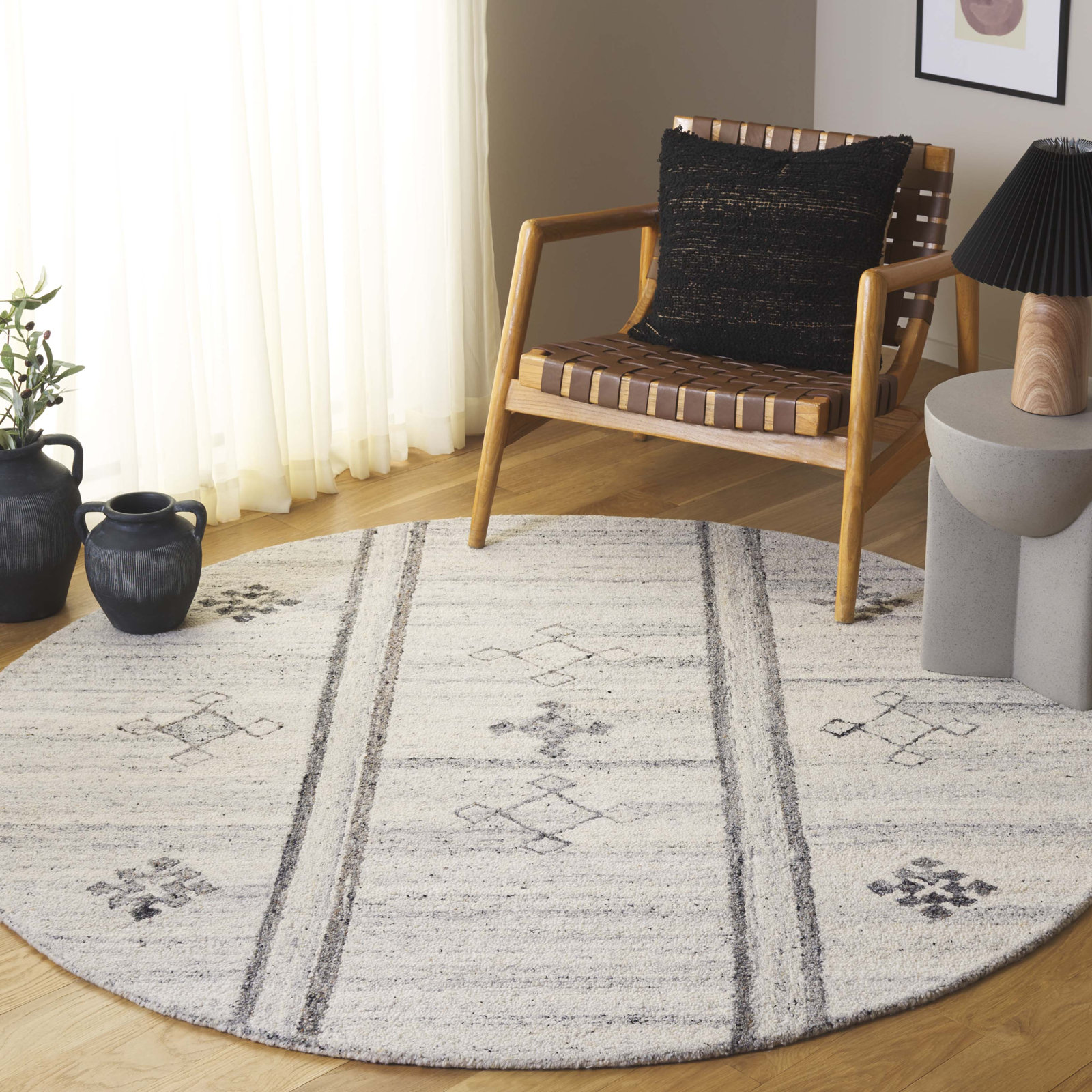 Jax Gray Hand-Woven Flatweave Wool Rug, Round 6'
